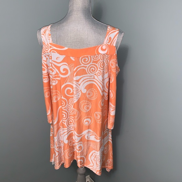 SEVEN KARAT 2X Cold Shoulder Plus Size Shirt summer  peach & white - Picture 4 of 9
